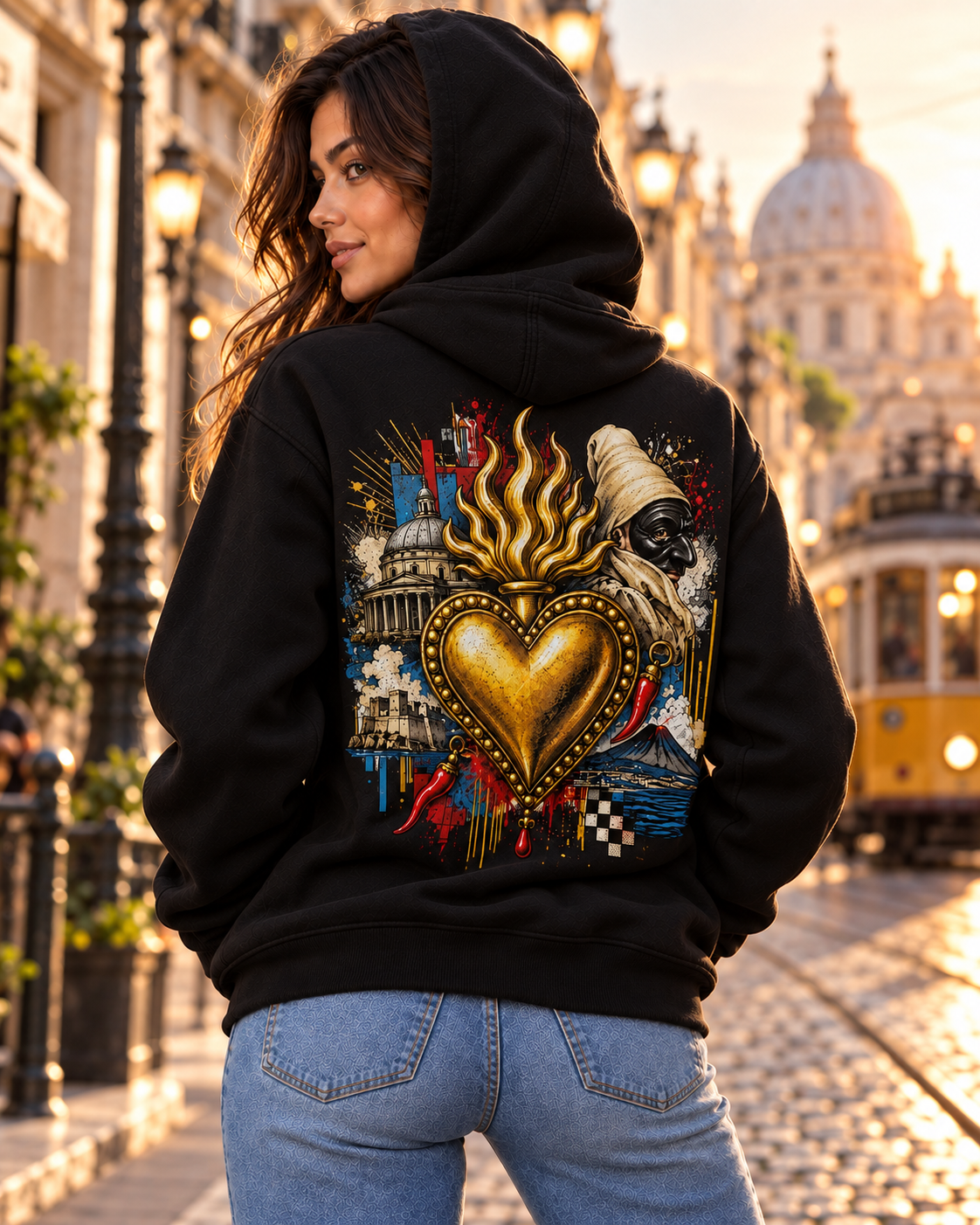 Felpa Cuore di Napoli retro cappuccio